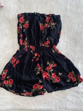 Red Rose Black Romper